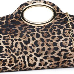 Chic Satin Evening Handbag with Metal Handle - Fashionable Leopard Print Design